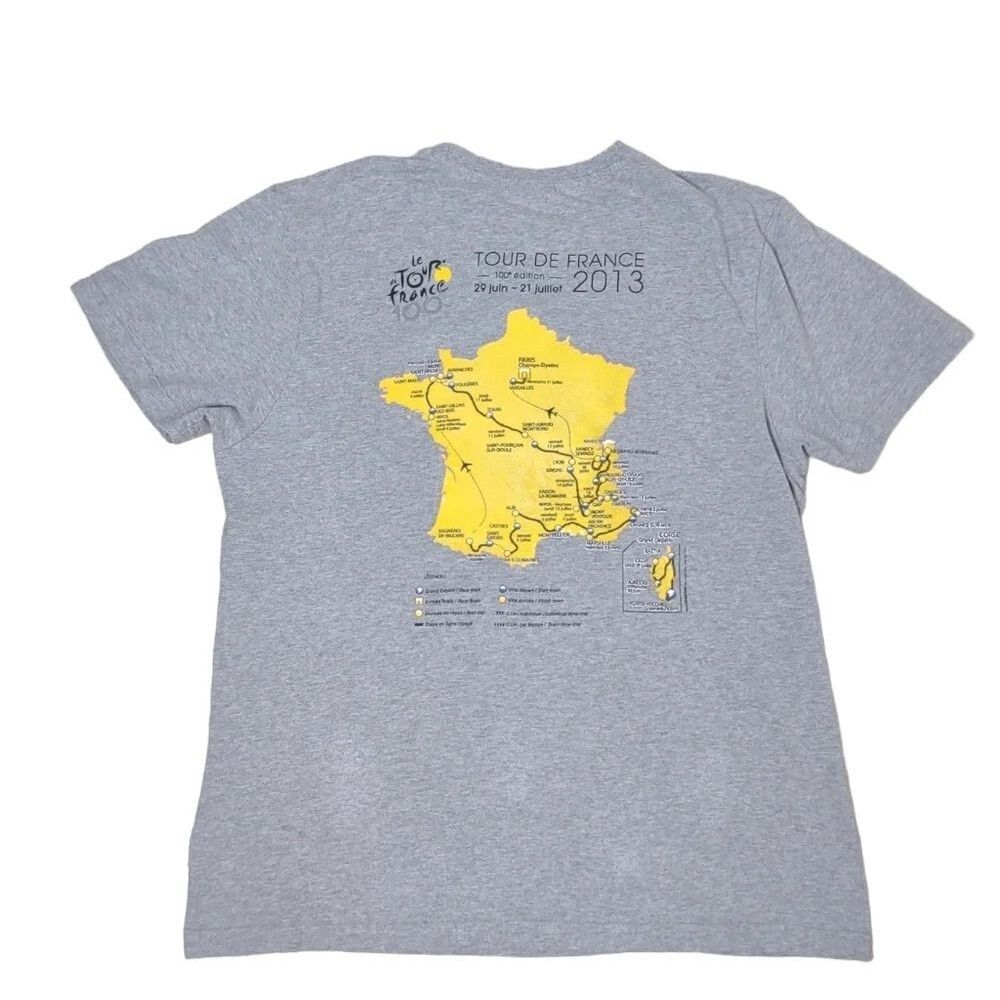 Paris Tour De France 2013 Race Map Gray and YellowShort Sleeve Tshirt si…